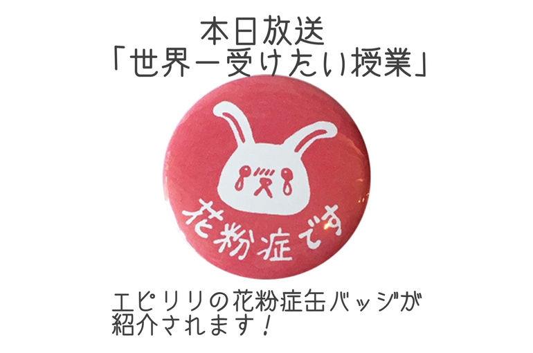 世界一受けたい授業 でエピリリの花粉症缶バッジが紹介されます